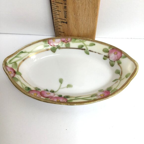 VTG (6) NORITAKE SALT CELLAR DIP Hand Painted Pink Flowers 22 K Gold Trim Nippon - Picture 10 of 10